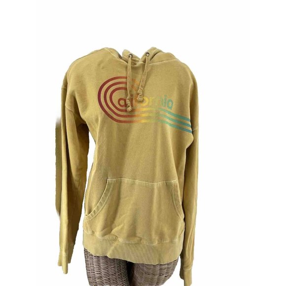 Old Navy Y2K Hoodie Women's Small Yellow California Rainbow Distressed - Picture 1 of 14